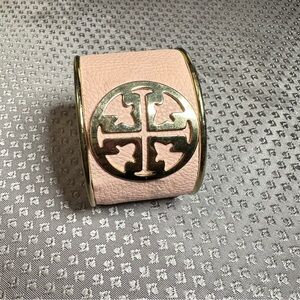 Tory Burch Blush Pink Leather Cuff with Gold Emblem